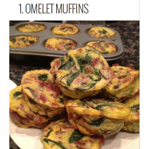  mix all of the omelet ingredients together, divide into a lightly greased muffin tin and bake. These are best keep refrigerated and warmed up before eating.
