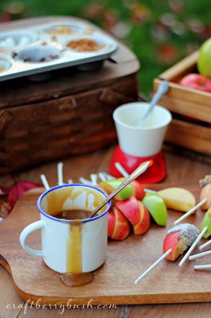 Set up a little make your own caramel apple bar.  It was messy and sticky, but oh so very sweet and especially fun.
