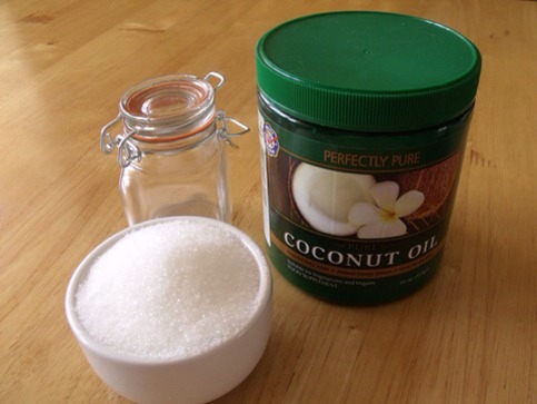 9. In a luscious body scrub:

Melt 1/2 c of coconut oil at very low heat. Pour it over 1 c of brown sugar or salt and stir well. If you have some on hand, add in five drops of your favorite essential oil or some pure vanilla extract for a scrub so fragrant you'll want to eat it.