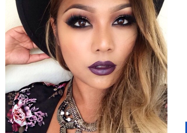 6. Dramatic eyes & lashes, frosty grape lip. 