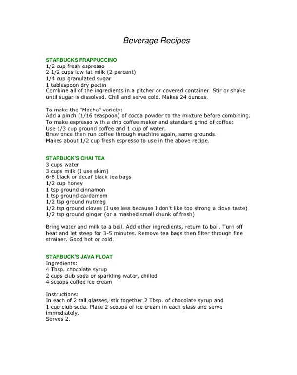 Starbucks Drink Recipes