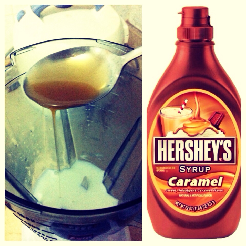 -> Add 4 tbsp of Hershey's Caramel syrup (any caramel syrup works) 