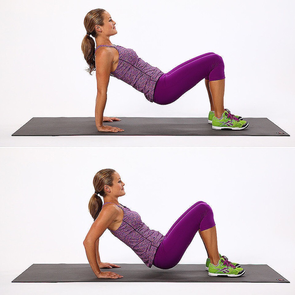 5. Next, do 15 tricep dips

~Above, she is doing it against the floor, but if you are a beginner, I would strongly recommend you do it against a surface. A chair or stairs would be perfect as this helps hold your weight a little better.