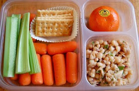 carrots, celery, crackers, white bean tuna salad, clementine
