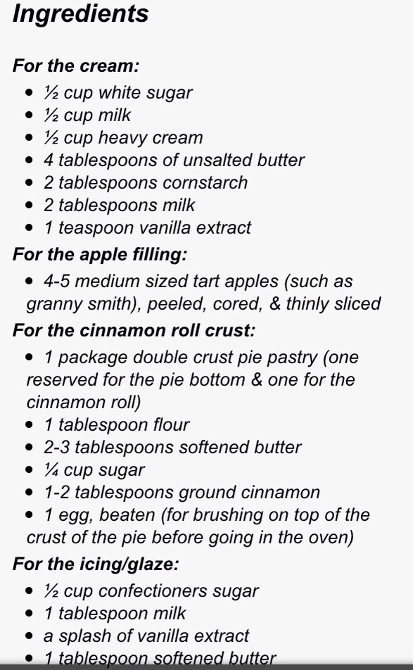 Apple cream pie with a cinnamon roll crust