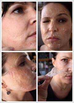 Apply using popsicle stick/old makeup brush.

Let sit for 15 minutes or so. 

Start peeling it off! 

That's it. 
