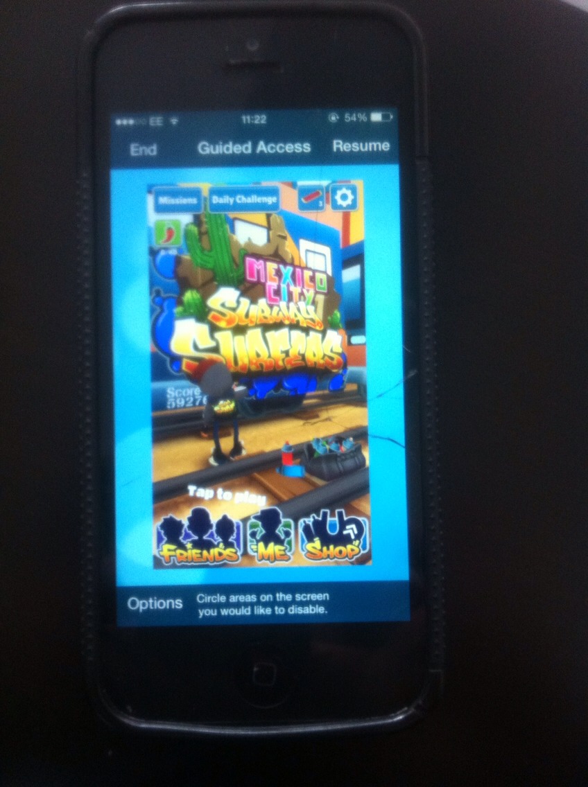 To end the guided access triple click the home button and your screen should look like this, press end to end the guided access. You will asked to enter the passcode you set up at the beginning 