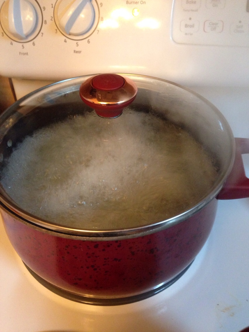 Be boiling your noodles in the mean time while your cooking your meat.
To avoid sticky noodles, add a cap full of cooking oil (we used olive oil because it's healthier) or a table spoon of butter. Followed by a couple of pinches of salt to your water prior to putting the noodles in.