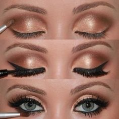 For eyeshadow, stick to dark browns and nudes. Apply a nude eyeshadow all over your lid up to your eyebrows. Put a light color and shimmer on the middle of your eyelid and the inner corner of your eyes. In your crease, use a medium brown eyeshadow. As always with stage makeup, apply a little more 