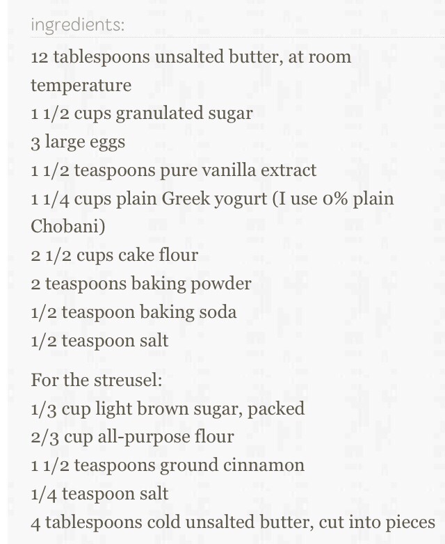Greek Yogurt Coffee Cake ๐