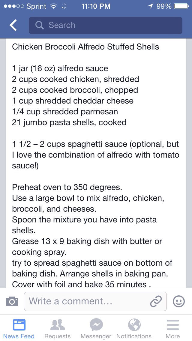 Chicken broccoli Alfredo stuffed shells 
