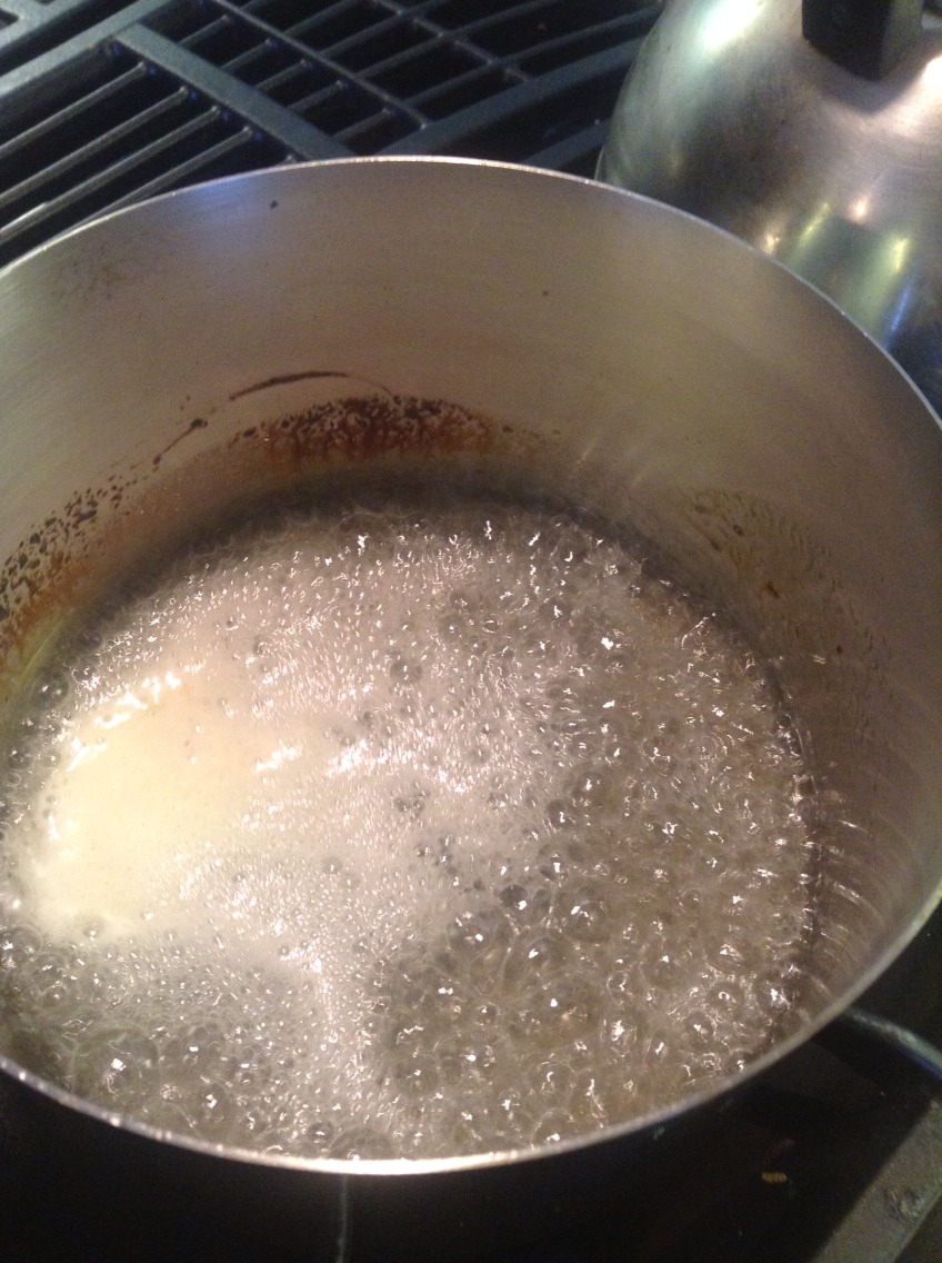 The mix should be getting darker in color and frothing up a bit, this is okay, just try to keep it from spilling over. If it's frothing up too much then turn it down a tad