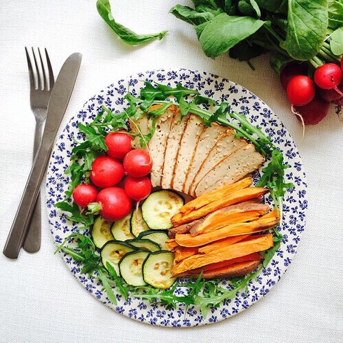 Grilled chicken 
Baked sweet potatoe fries 
Baked zucchini