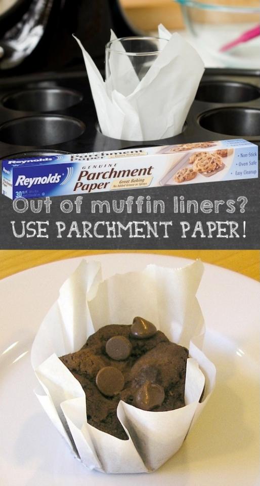 21. DIY Muffin Liners
The next time you find yourself out of muffin liners with a full box of cinnamon streusel muffin mix to make, just use parchment paper.