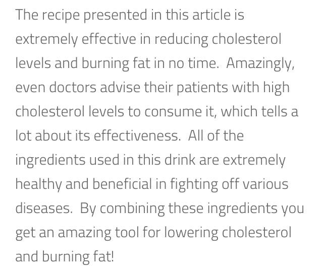 "THIS DRINK DESTROYS CHOLESTEROL AND BURNS FAT"