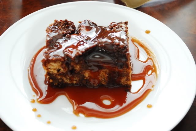 Chocolate bread pudding with bourbon sauce 
