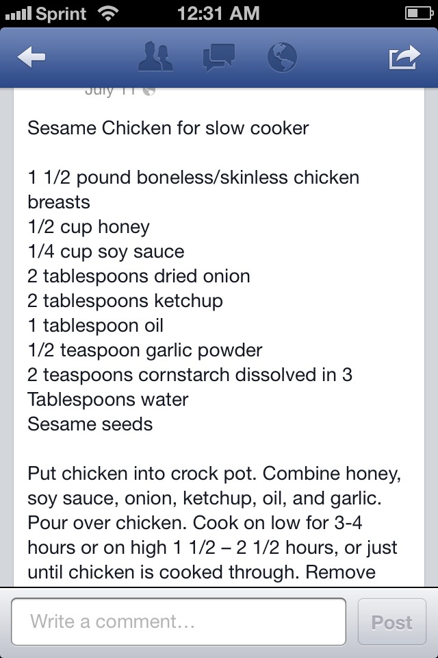 Sesame Chicken For Slow Cooker