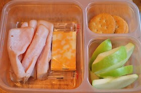 turkey, cheese, crackers, apple
