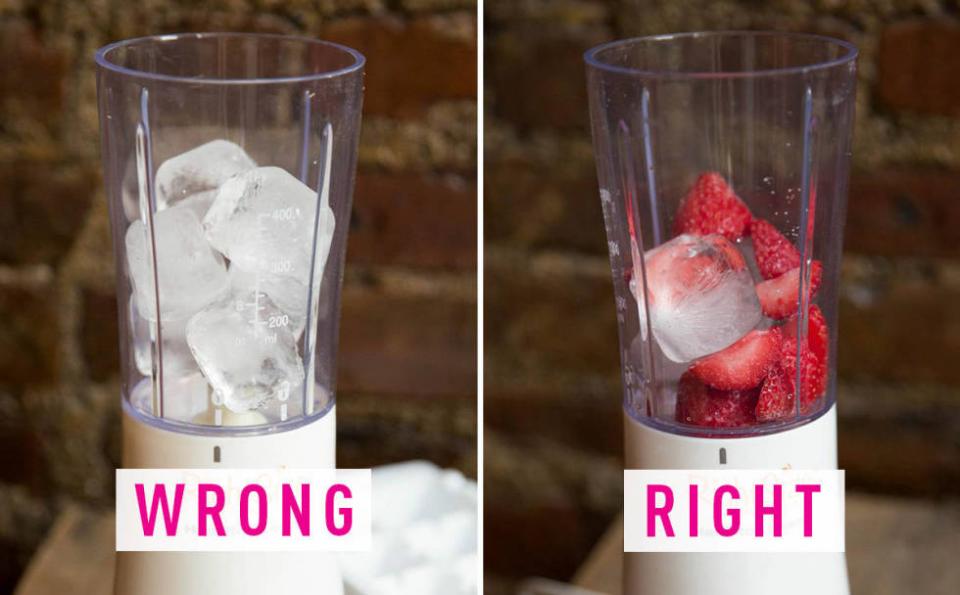 16. You add ice to your smoothie. Ice adds calorie-free bulk to smoothies and creates the illusion of a larger serving. But it can also make a fruity shake taste watery. Use frozen fruit and just a few ice cubes to get the best of both worlds.