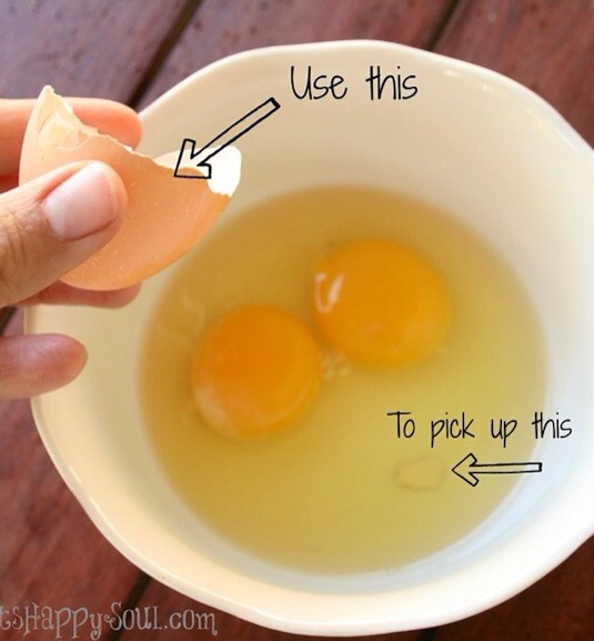 Scooping up egg shells 