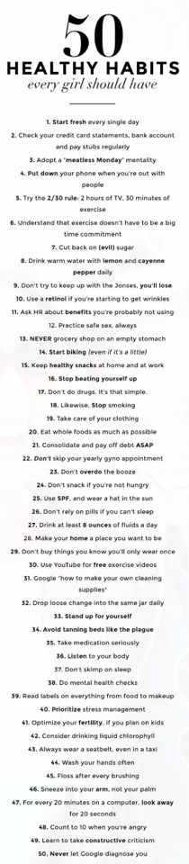 ✨ 50 Healthy Habits Every Girl Should Have✨👌💯