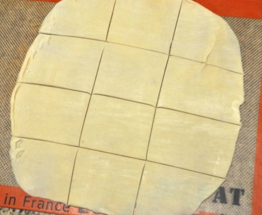 Step 1: Roll out pie crusts and cut each into 12 square-like pieces.

Note: I used pre-made crust but, if you prefer homemade the next picture is a recipe for an easy homemade pie mix. 