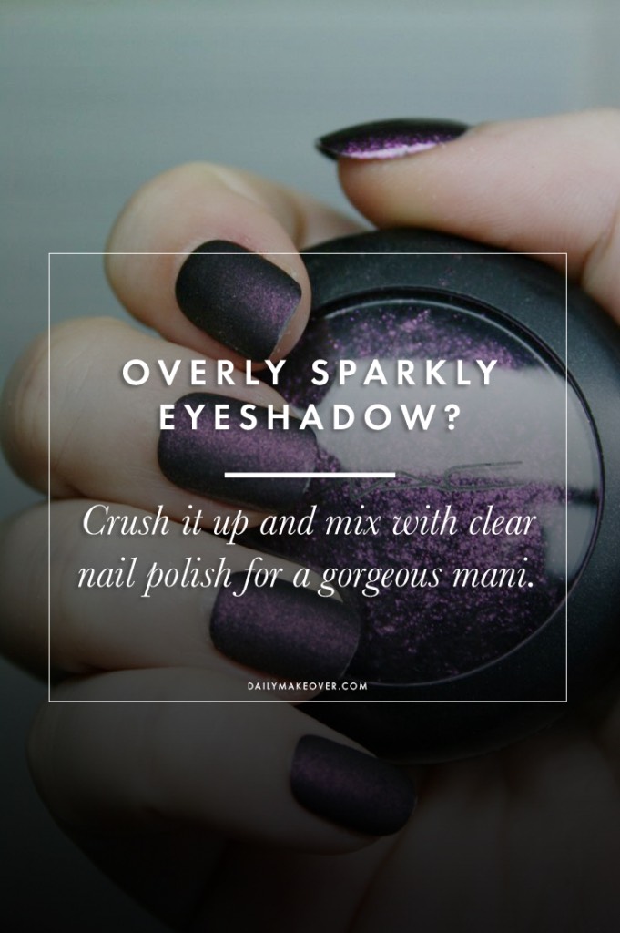 ✌🏽️If you have a sparkly eye shadow shade you never wear because it’s just too bold, crush it up and mix it with clear nail polish to create a one of a kind manicure.

