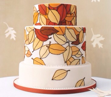 Fall
Leaves in varying autumn colors are painted with food coloring and piped in royal icing. The cake is triple chocolate with mocha buttercream―rich and comforting. Other fall ideas? Incorporate pumpkin or hazelnuts into the filling.