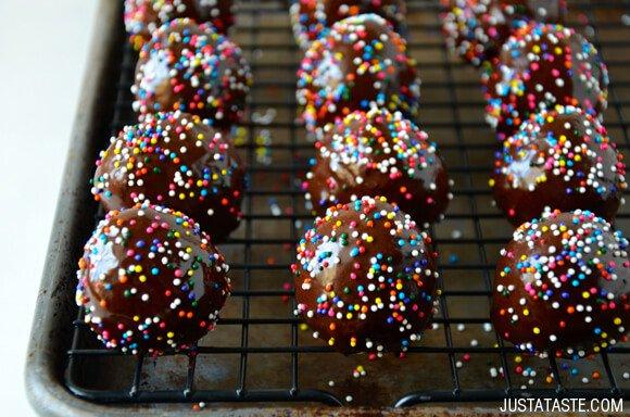 Homemade Glazed Chocolate Doughnut Holes 