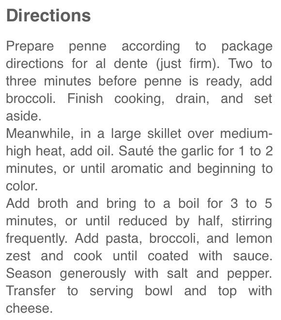 Broccoli, Garlic And Lemon Penne, Delish!!!