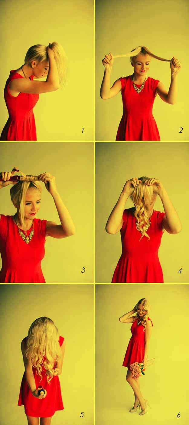 1..For quick curls, put your hair in a ponytail first and divide and conquer.