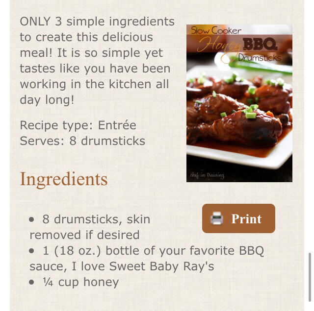 "SLOW COOKER HONEY BBQ DRUMSTICKS"