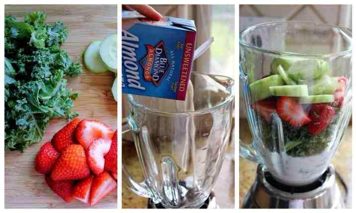 💚✨Vegan Detox Green Monster Smoothie {with kale, strawberry, cucumber, & banana}🍓🍌