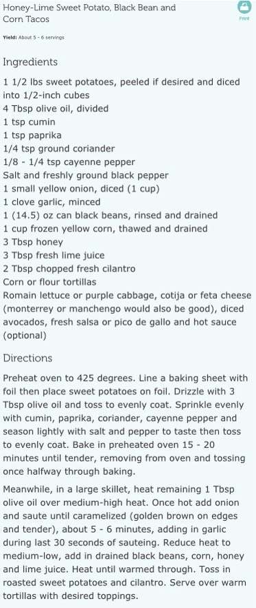 Honey Lime Sweet Potato Bean Tacos