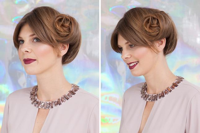 17. The Side Roll: This pinup-meets-modern-day updo is really something to behold—if you ask us, it’s hands down the most elegant look on our roundup. To make this look long-lasting, insert bobby pins in a criss-cross shape to hold it securely in place. (via Refinery29) 