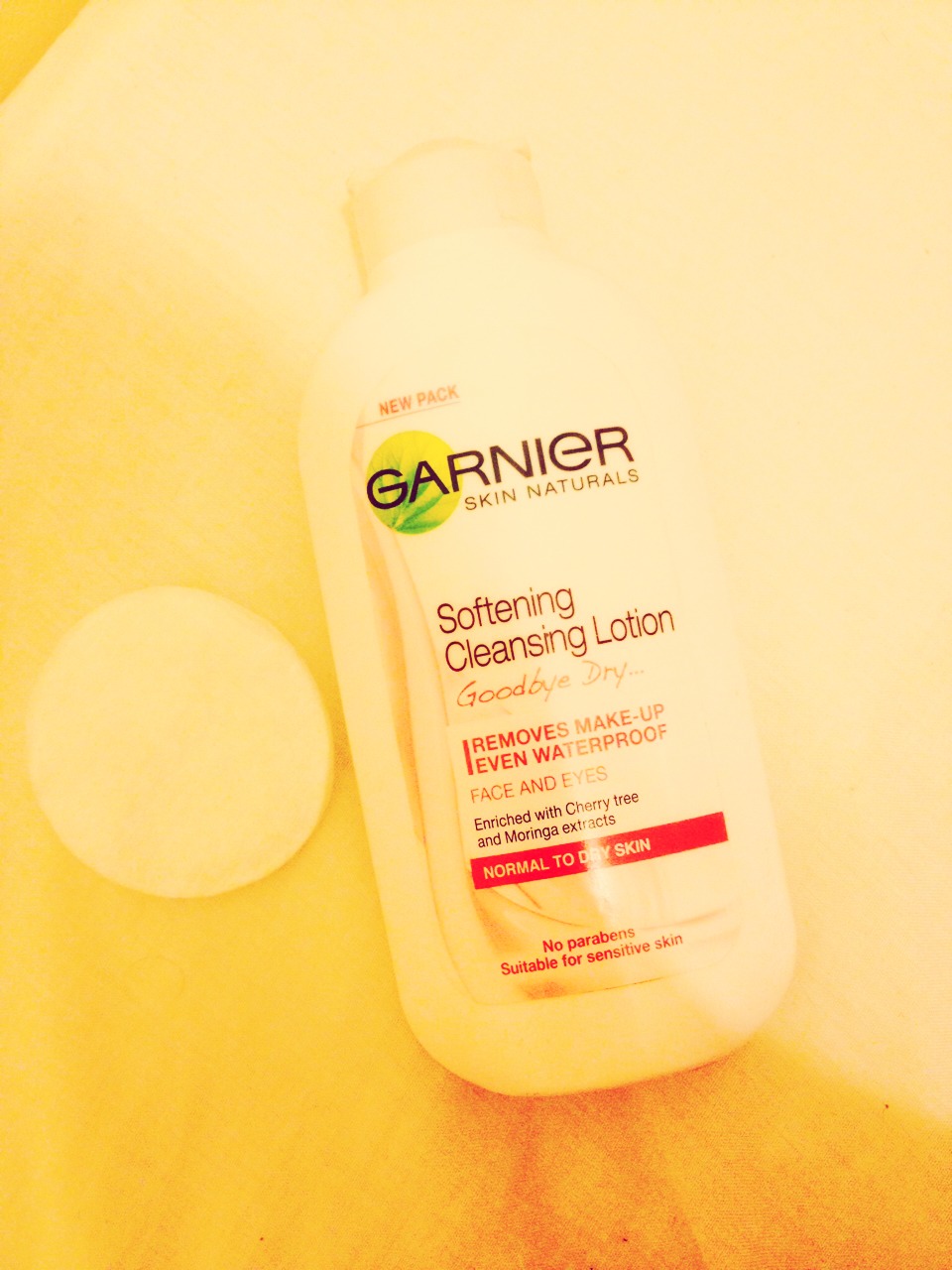 First,clean off all your make-up if you're wearing some.
I use the Garnier softening cleansing lotion, it removes all sort even waterproof make-up easily and leaves your skin feel fresh afterwards!