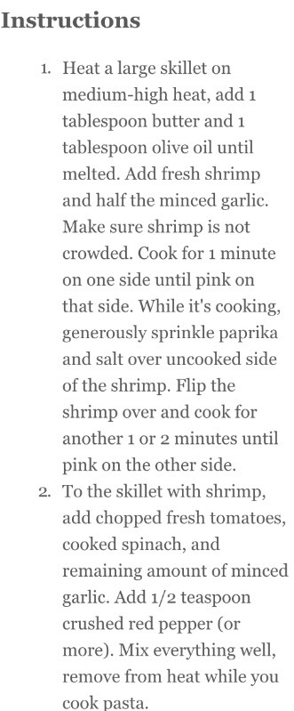 Shrimp, Tomato And Spinach Pasta In Garlic Butter Sauce! 