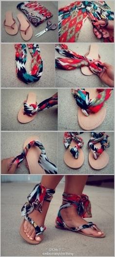 8. Make some clever, colorful sandals with leftover fabric.