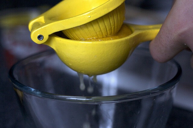 Squeeze in the juice of 4 lemons into the saucepan, be sure to not get any seeds in the pan.