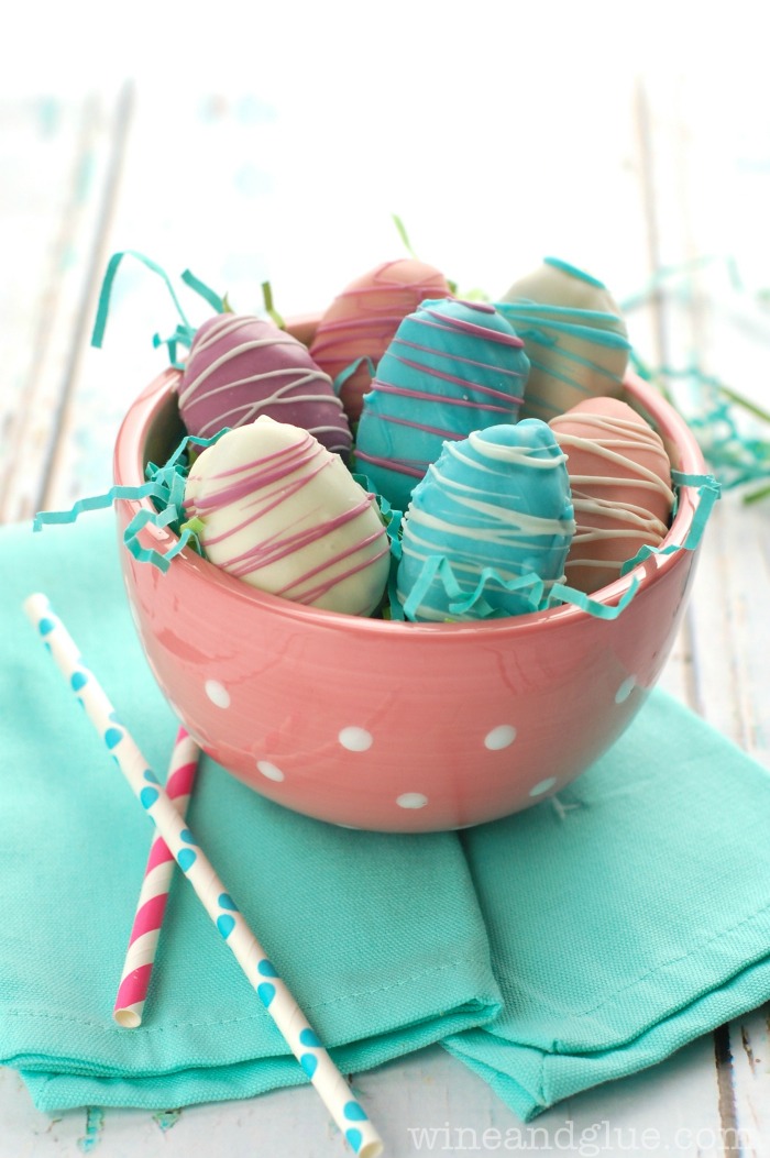 I know that dipping truffles can seem really tricky, but these are so easy. They stay together perfectly, and they dip beautifully. And the lines on top are just created by thinning the chocolate with a little bit of vegetable shortening, and then drizzling with a fork.