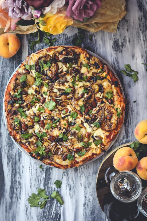 23. Balsamic Roasted Peach, Almond, and Cilantro Pizza 