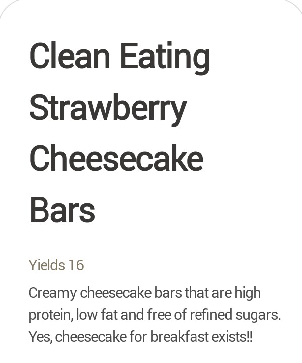 Clean Eating LOW FAT Strawberry Cheesecake Bars!