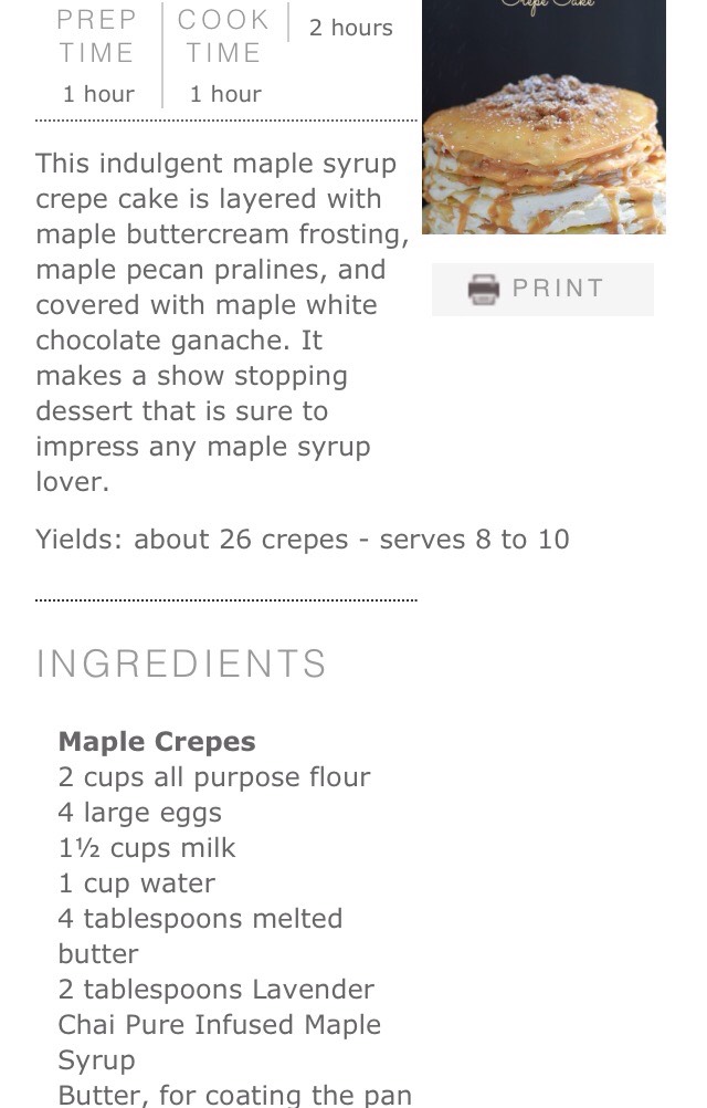 Maple pecan praline crepe cake