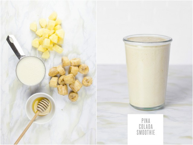 To make it, blend together:
	•	2 frozen bananas
	•	1 cup pineapple chunks (canned or fresh)
	•	1 cup coconut milk (from the can)
	•	Honey or maple syrup, to taste