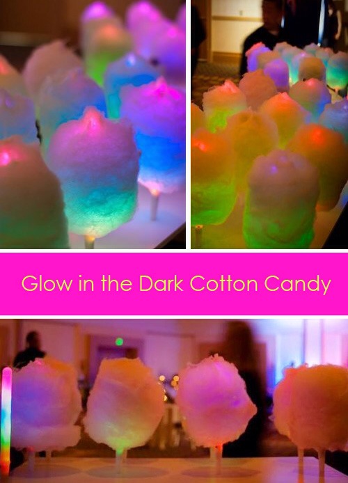 Don't forget party snacks! glowing cotton candy is the perfect way to go! All you do is buy glowing cotton candy sticks and a cotton candy machine( which aren't that expensive at all, I got mine for $16), and ta da! A glowing delicious treat:)