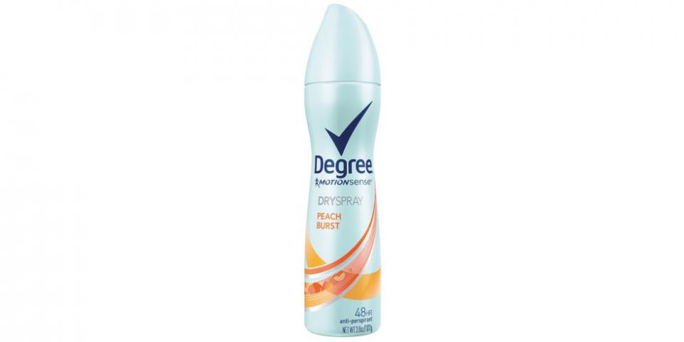 Dry Spray Antiperspirant, DEGREE, $6
Not that deodorant takes long to put on, but with this formula, you literally spray and go, and it will keep you dry all day long. Oh, and it won't leave white marks on your shirt, so there's that.