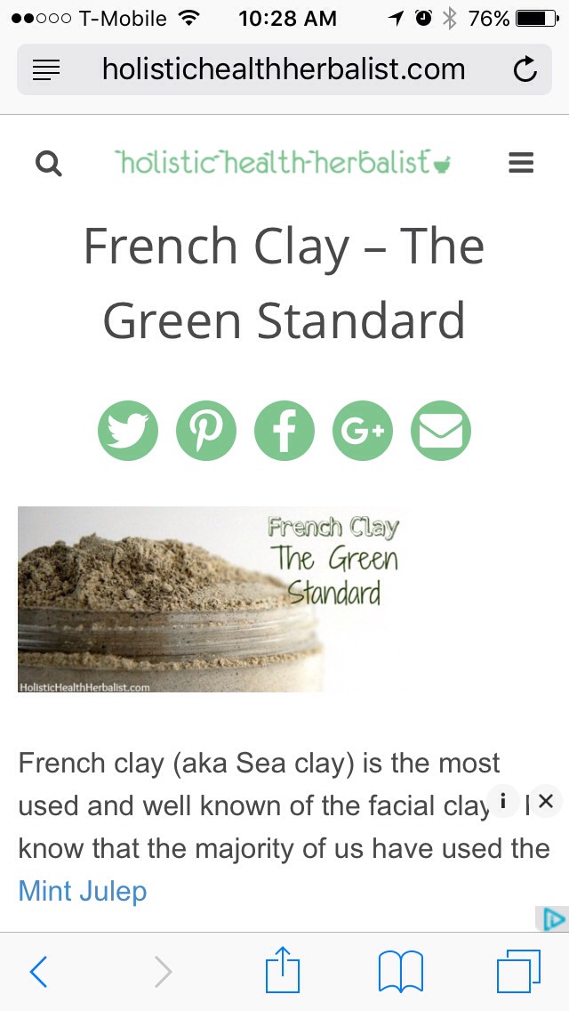 You can dread more about French green clay here.
VISIT | www.holistichealthherbalist.com/french-clay-green-standard/