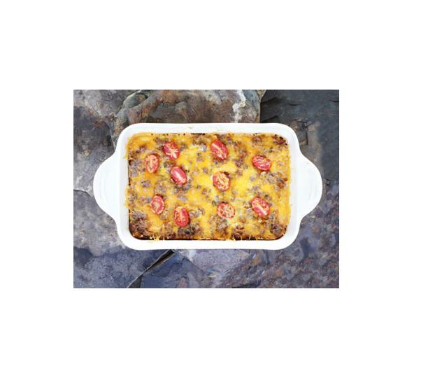 Eggs, hash browns and toast -
Add chunks of Italian bread to recipe attached and you've got the essentials for a hearty morning meal, all in one. Prepping the night before and storing it in the fridge will make for an easy morning. http://www.getcrocked.com/2011/09/04/crock-pot-breakfast-casserole