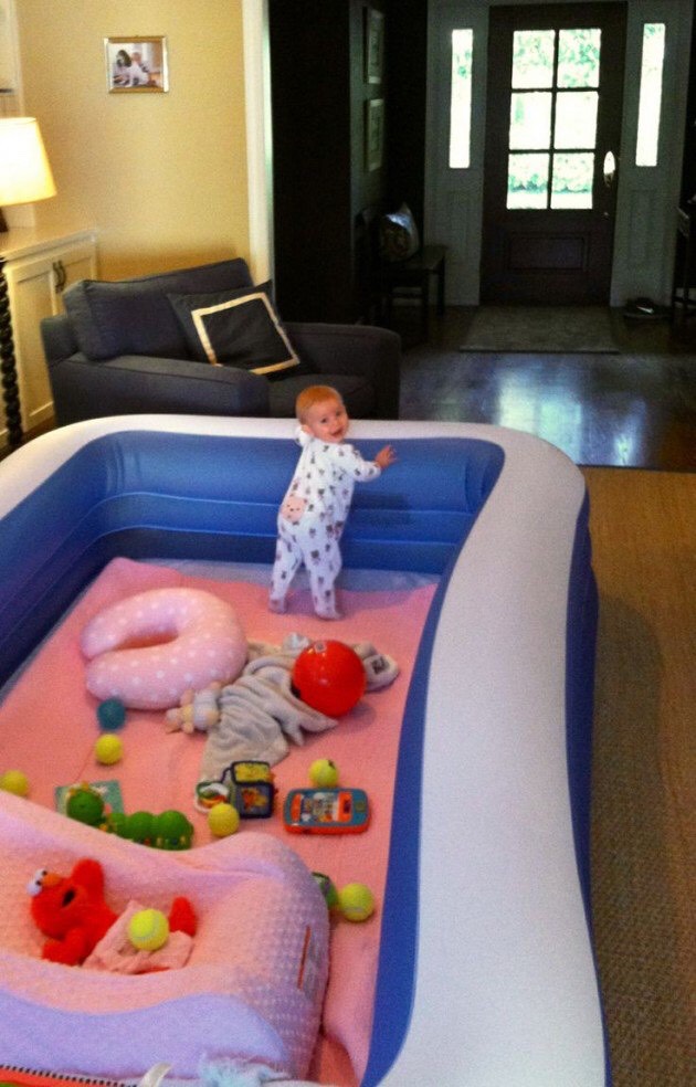 Blow up pools make great play pens, not to mention safe!