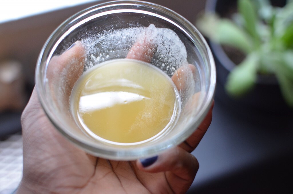 Mix all together until the mixture looks like the one in the picture. It might start bubbling but if you keep mixing the bubbles would disappear.